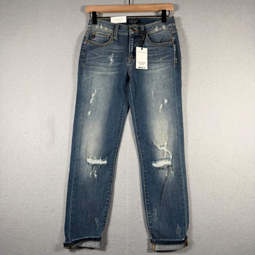 Judy Blue Relaxed Fit Distressed Dark Wash Ripped Jeans JB8271DK Size 5/27 NEW‎